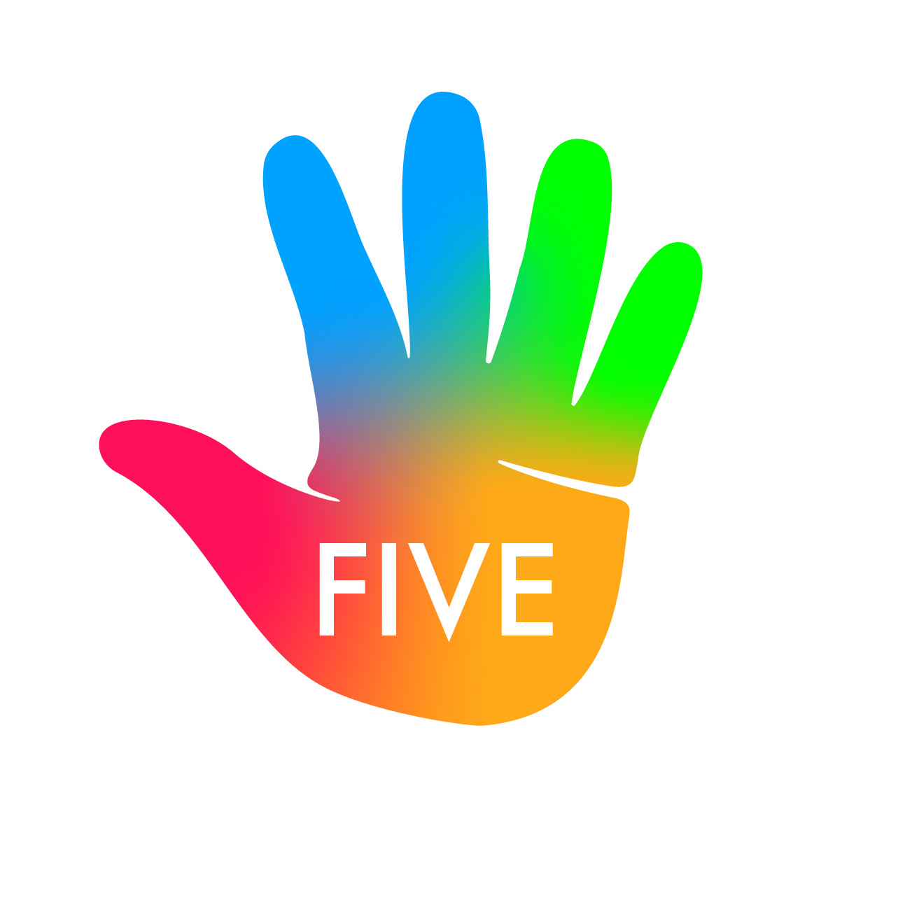 Bunte Hand mit dem Schriftzug Five